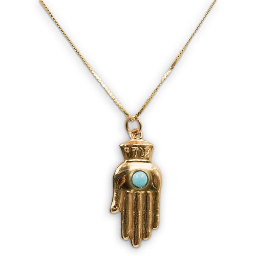 14K ROSE GOLD AND TURQUOISE HAMSA