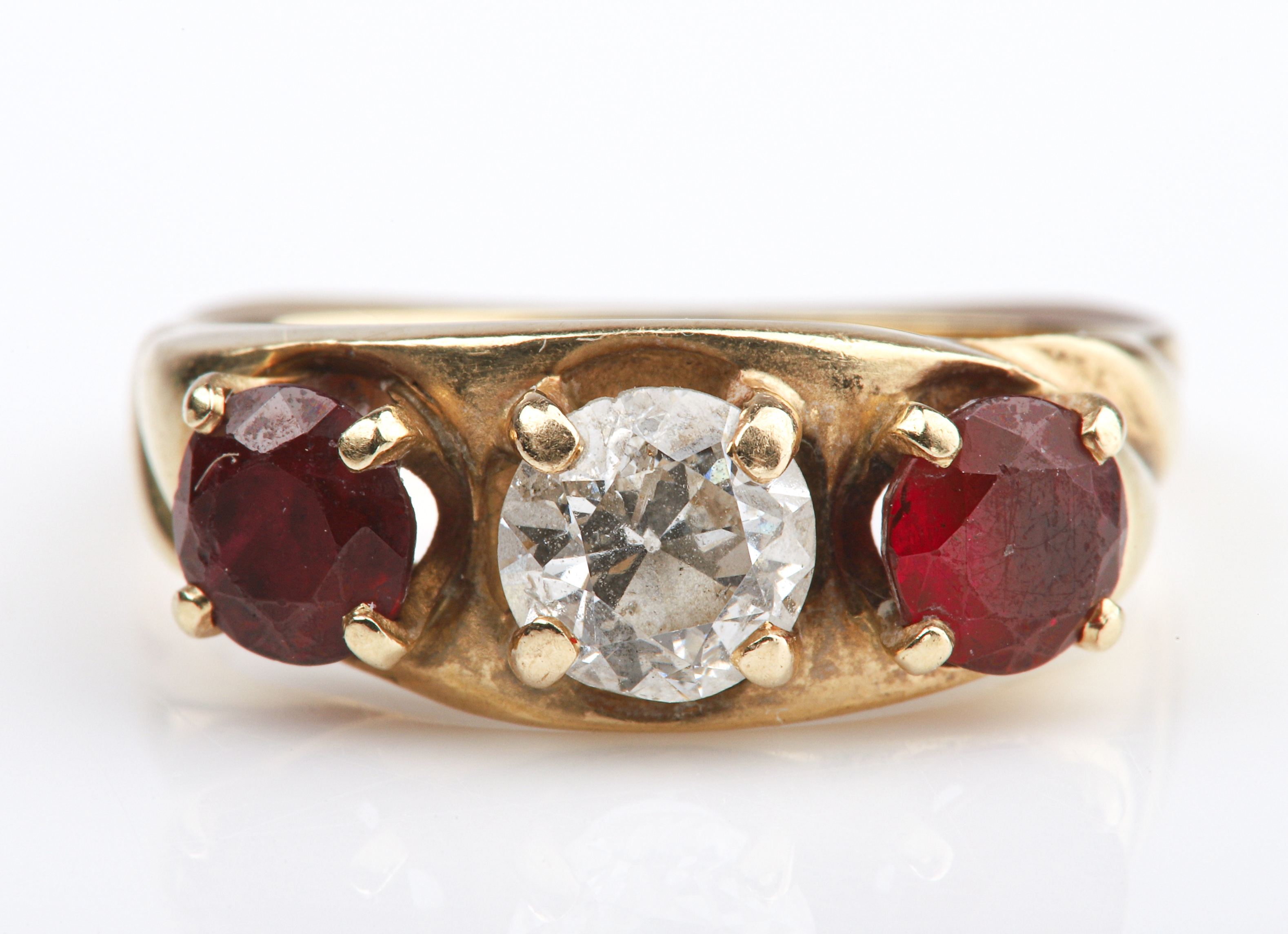 14K Ruby and diamond 3-stone
