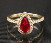 14K RUBY AND DIAMOND RING; 1.1