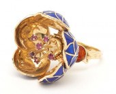 14K RUBY & ENAMEL "EN TREMBLAN