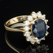 14K SAPPHIRE AND DIAMOND RING<
