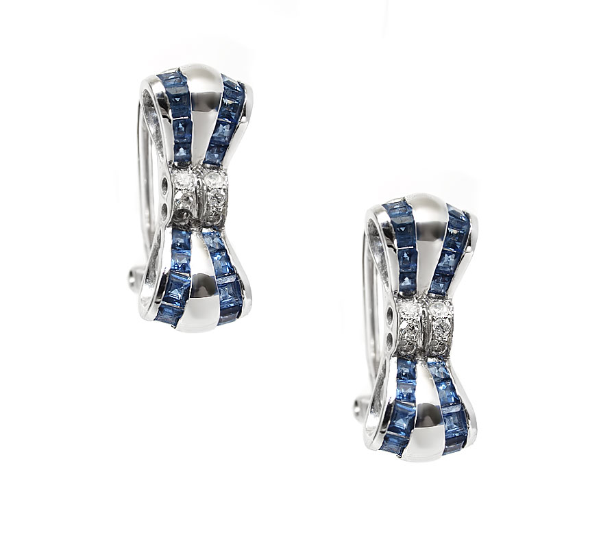 14K SAPPHIRE & DIAMOND EARRINGS: