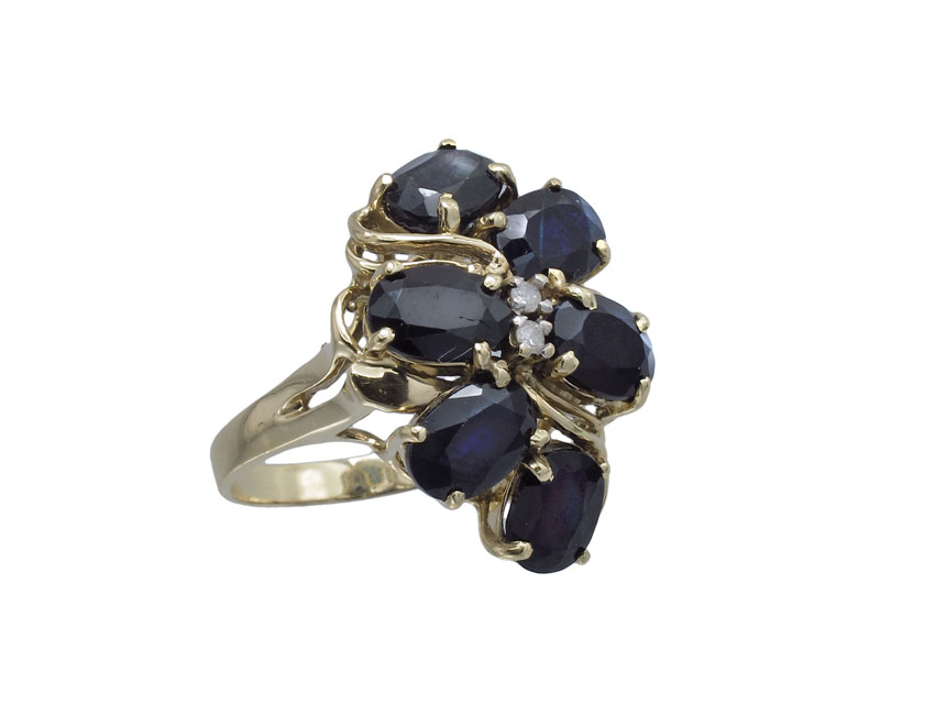 14K SAPPHIRE & DIAMOND RING: 14K