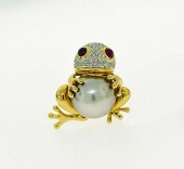 14K SOUTH SEA PEARL FROG PIN14