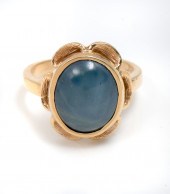 14K SYNTH. STAR SAPPHIRE RING:
