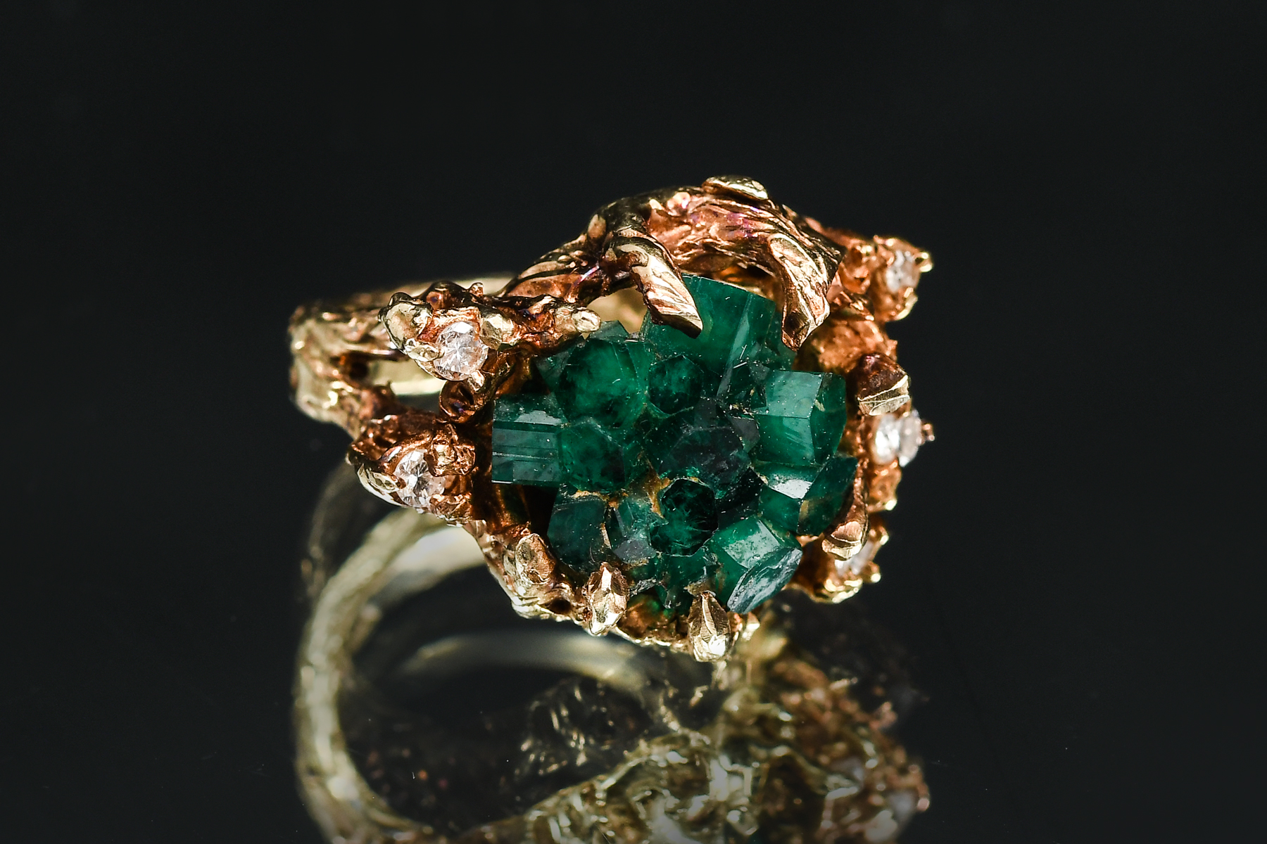 14K SYNTHETIC EMERALD & DIAMOND