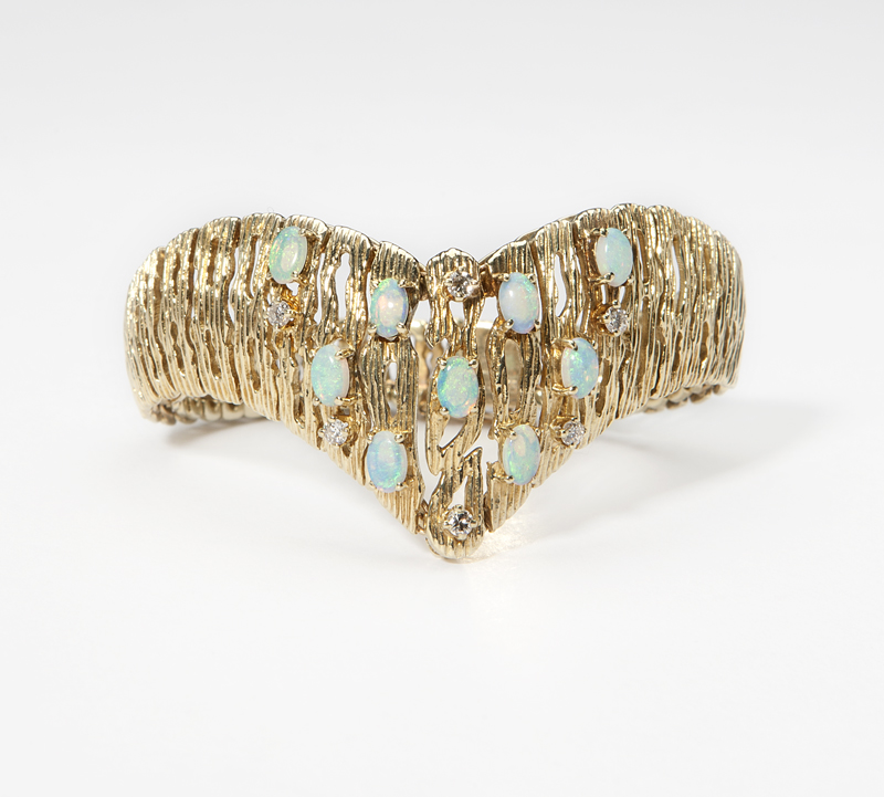 14K textured gold with 9 opal