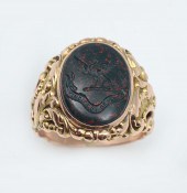 14K VICTORIAN BLOODSTONE INTAG
