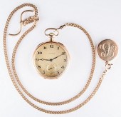 14K WALTHAM WATCH; 14K CHAIN14