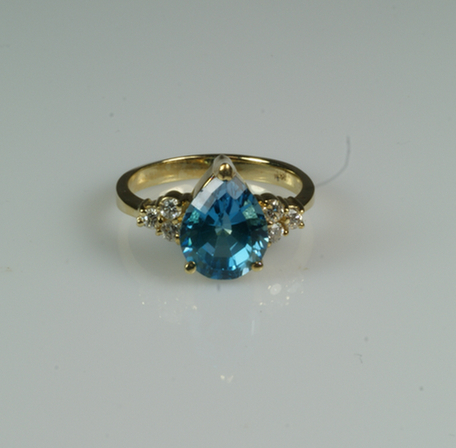 14K WG teardrop blue topaz ring,