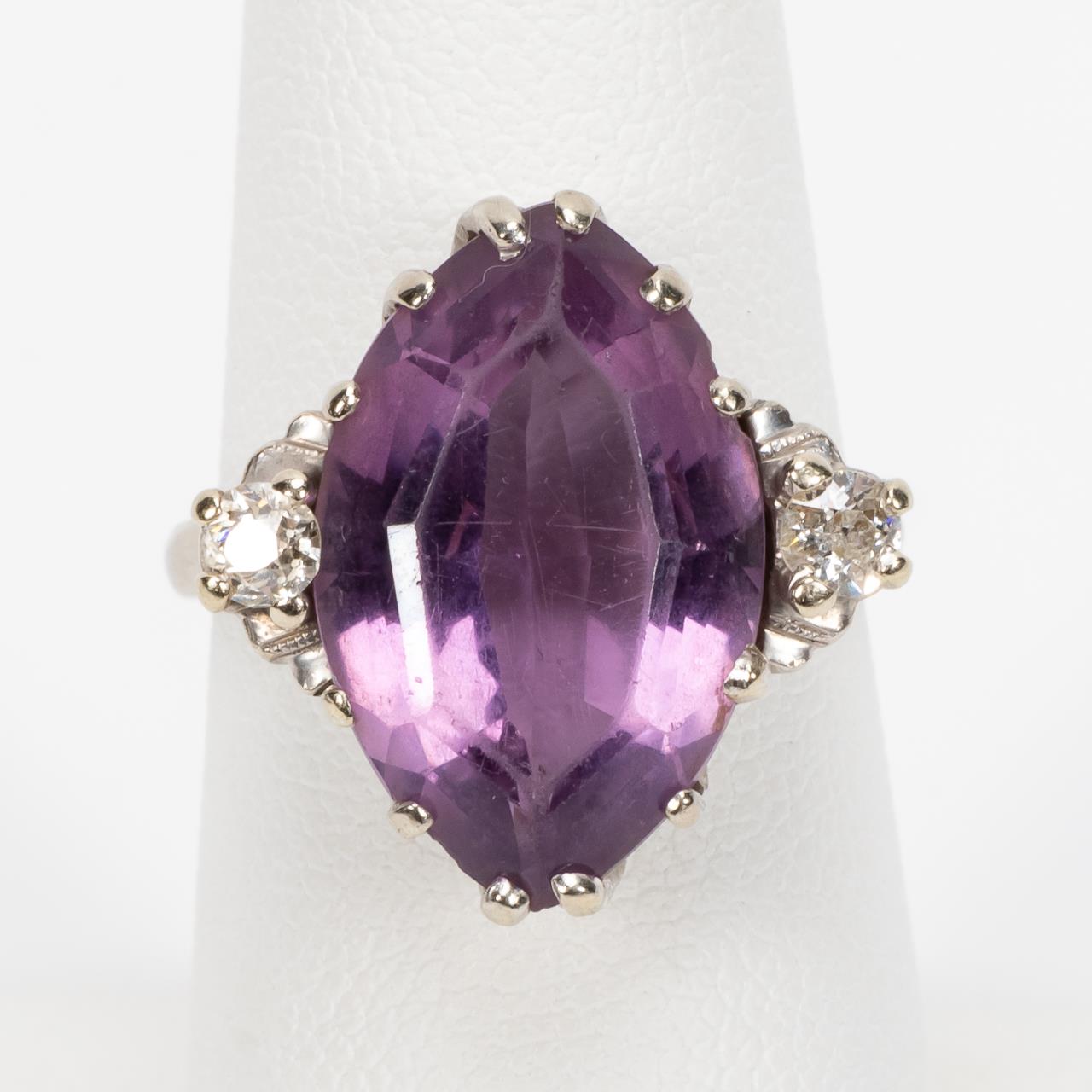 14K WHITE GOLD, AMETHYST, AND