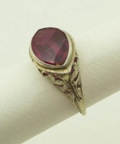 14K WHITE GOLD AND FAUX RUBY R