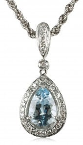 14K WHITE GOLD AQUAMARINE AND