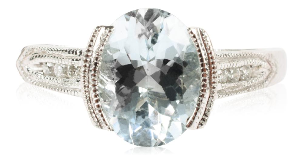 14K WHITE GOLD AQUAMARINE AND