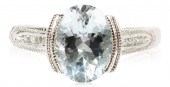 14K WHITE GOLD AQUAMARINE AND