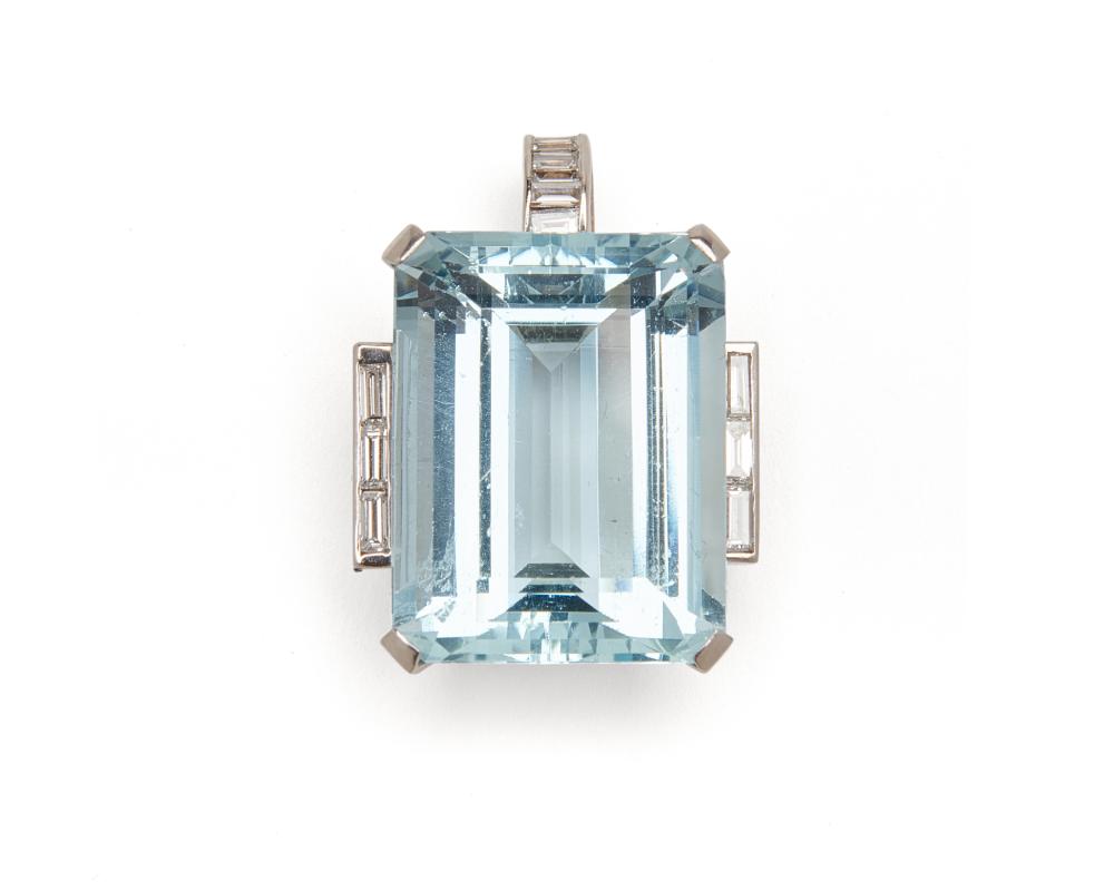 14K WHITE GOLD, AQUAMARINE, AND