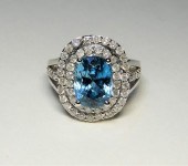 14K WHITE GOLD BLUE ZIRCON & D