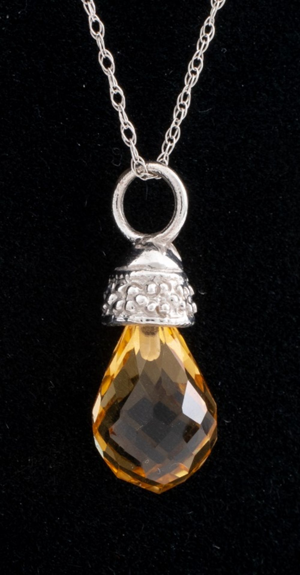 14K WHITE GOLD CITRINE DROP PENDANT