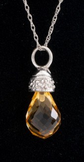 14K WHITE GOLD CITRINE DROP PE