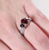 14K WHITE GOLD DIAMOND & GARNE