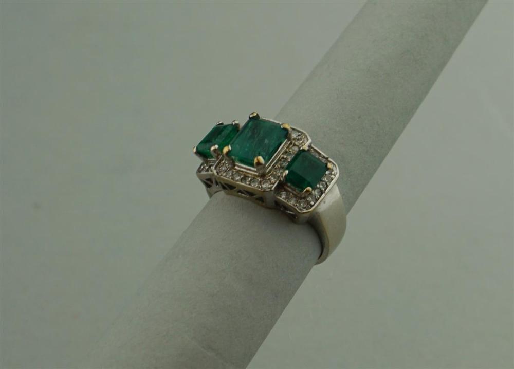 14K WHITE GOLD EMERALD AND
