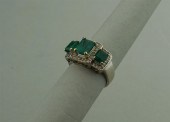 14K WHITE GOLD EMERALD AND DIA