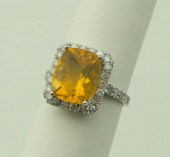 14K WHITE GOLD FIRE OPAL AND D