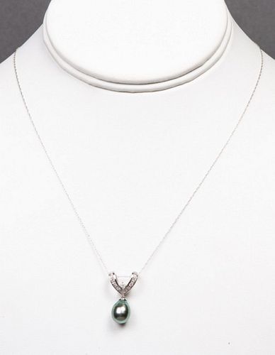 14K WHITE GOLD GREY BAROQUE PEARL