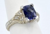 14K WHITE GOLD IOLITE & DIAMON