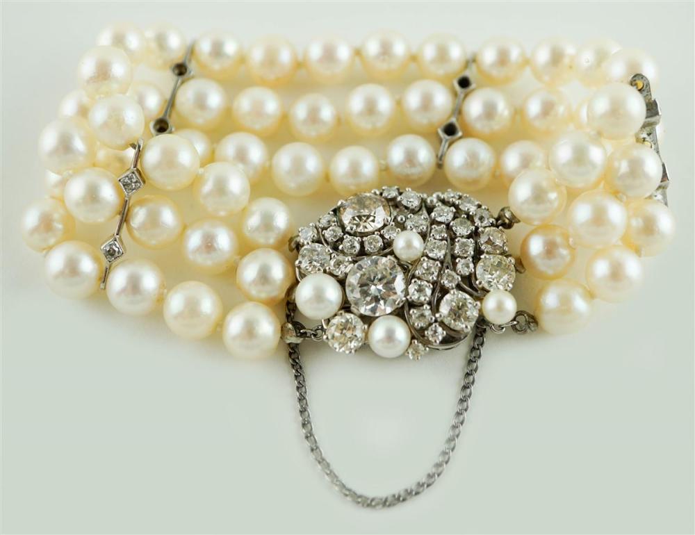 14K WHITE GOLD PEARL AND DIAMOND
