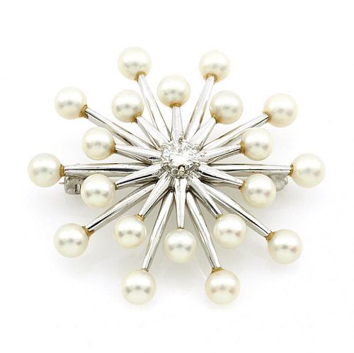 14K WHITE GOLD, PEARL AND DIAMOND