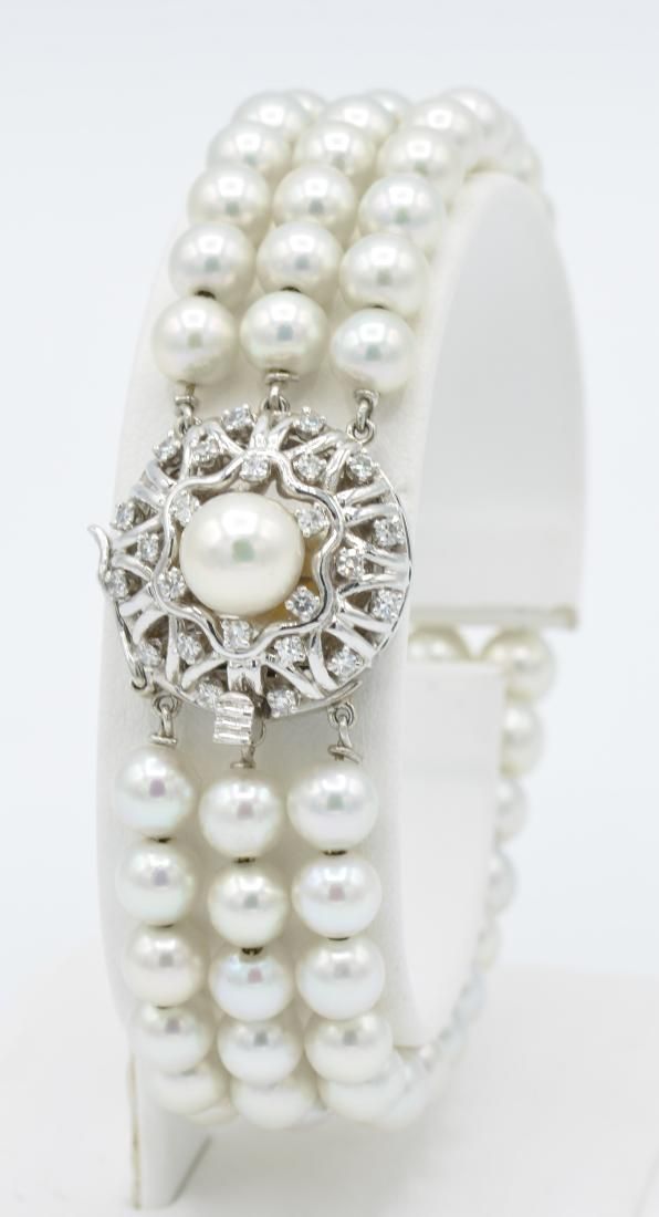 14K WHITE GOLD PEARL AND DIAMOND