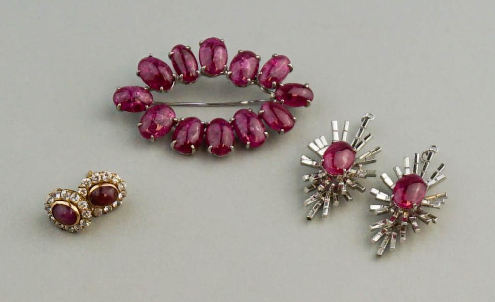 14K WHITE GOLD PIN, EARRING AND