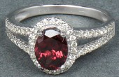 14K WHITE GOLD RED ZIRCON & DI