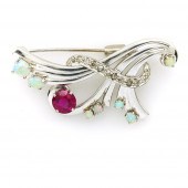 14K WHITE GOLD, RUBY, DIAMOND,