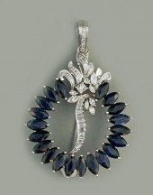 14K WHITE GOLD SAPPHIRE AND DI