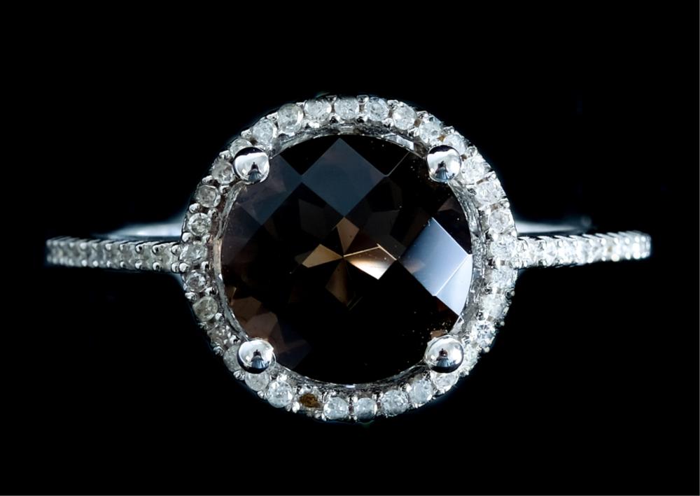 14K WHITE GOLD SMOKEY TOPAZ &
