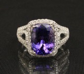 14K WHITE GOLD TANZANITE AND D