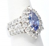 14K WHITE GOLD TANZANITE AND D