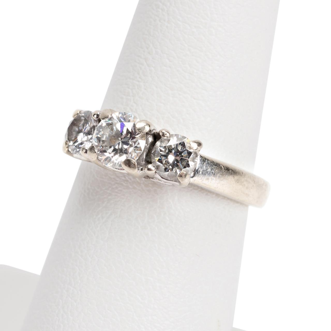 14K WHITE GOLD THREE STONE 1.26 CTW