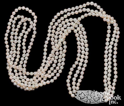 14K WHITE GOLD THREE STRAND PEARL