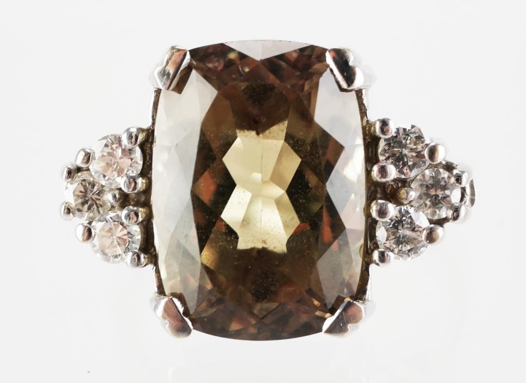 14K WHITE GOLD TOPAZ & DIAMOND