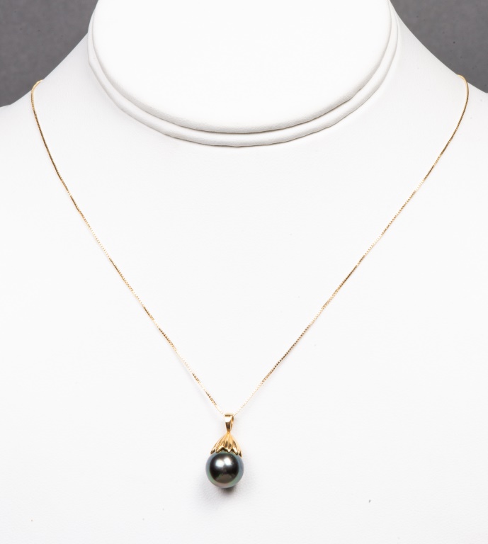 14K YELLOW GOLD 10MM BLACK TAHITIAN