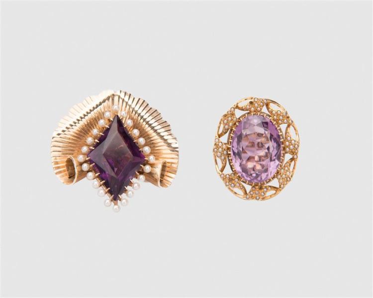14K YELLOW GOLD, AMETHYST, AND SEED