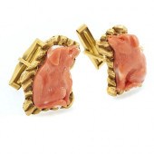14K YELLOW GOLD AND CORAL PIG