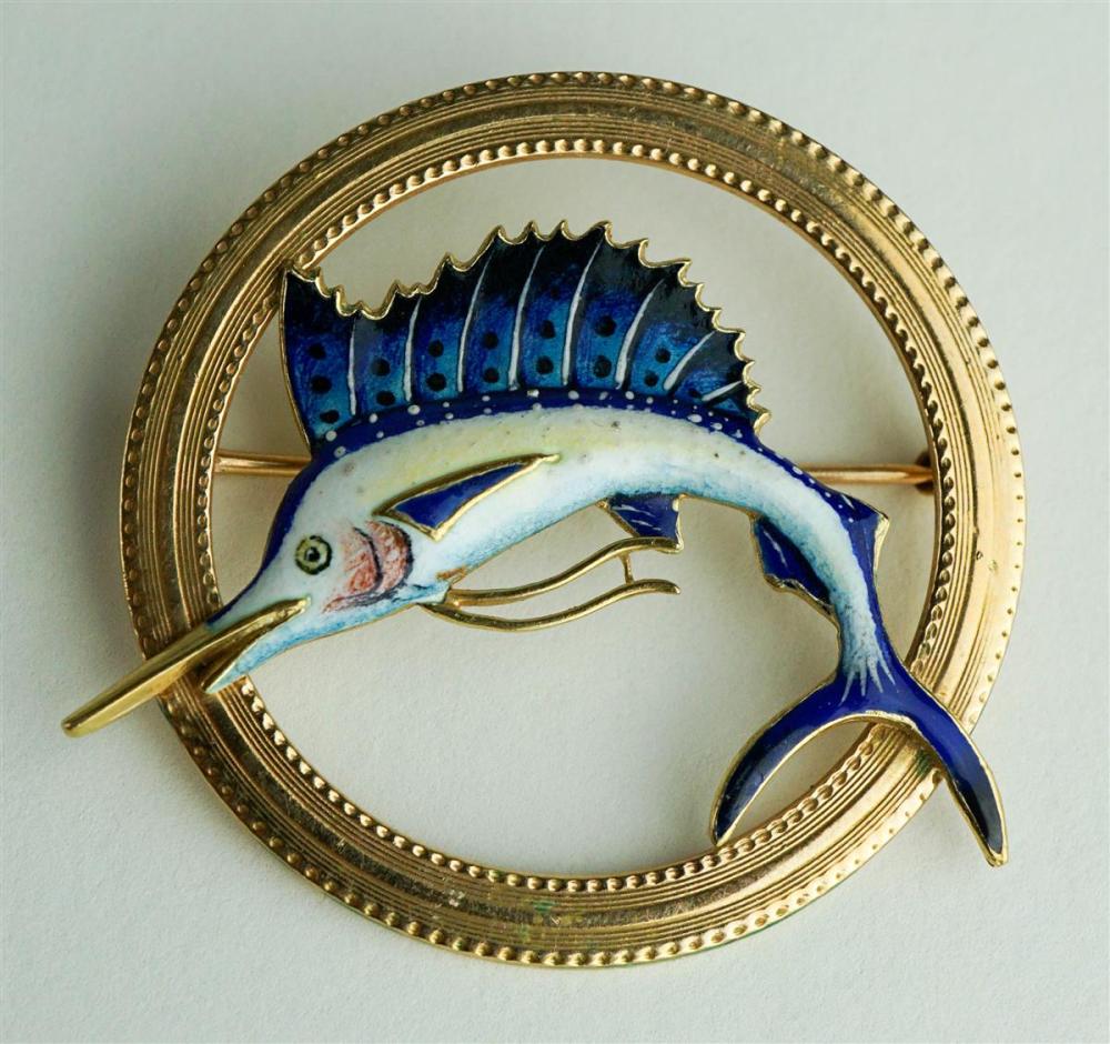 14K YELLOW GOLD AND ENAMEL SAILFISH