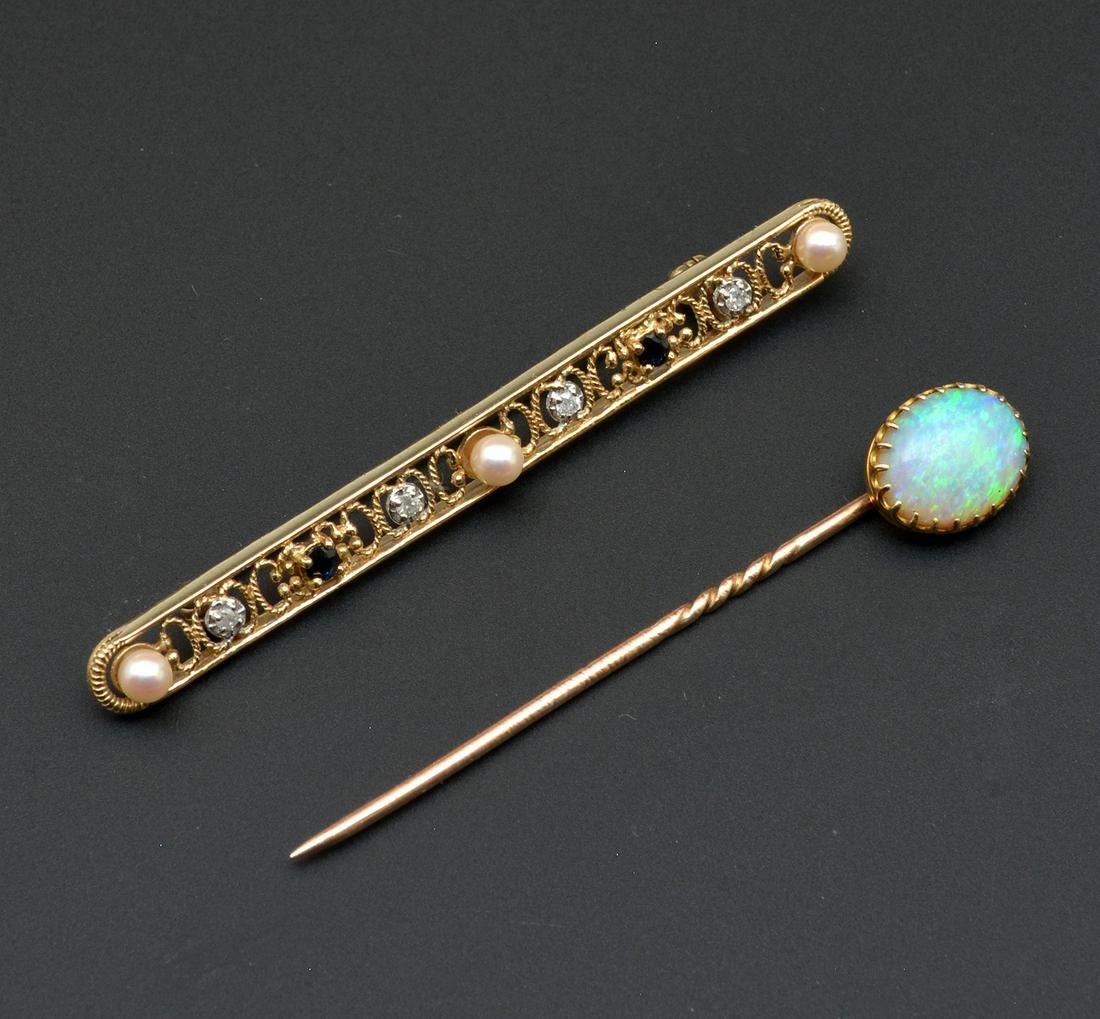 14K YELLOW GOLD BAR PIN AND FIRE