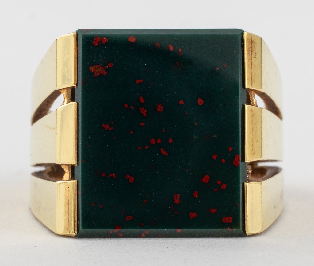 14K YELLOW GOLD BLOODSTONE RING 14K