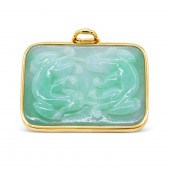 14K YELLOW GOLD CARVED JADE "G