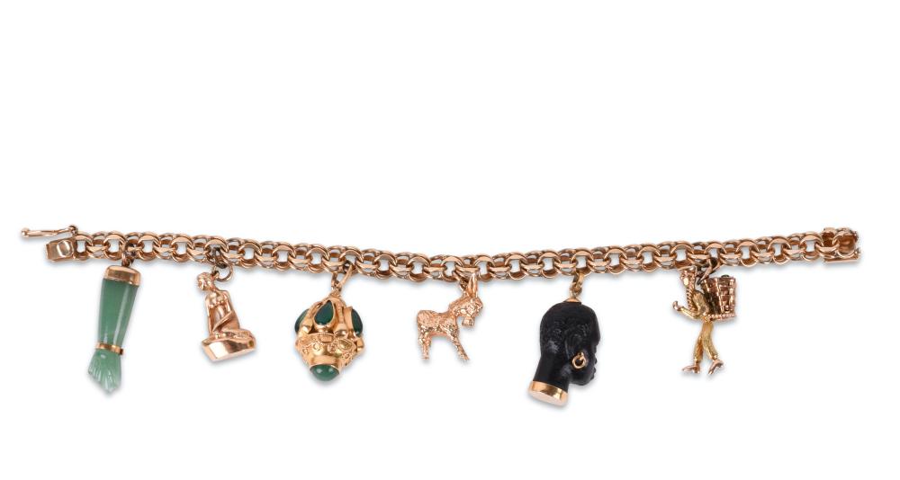 14K YELLOW GOLD CHARM BRACELET WITH